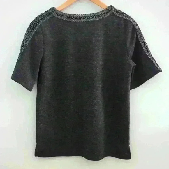 BANANA REPUBLIC |  Women's Charcoal Grey Crew Neck Lace Trim Knitted Top - Picture 3 of 4